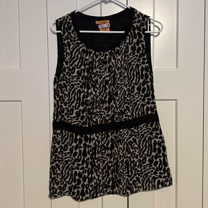 Tory Burch Black and Tan Animal Print 100% Silk Sleeveless Blouse Size 12